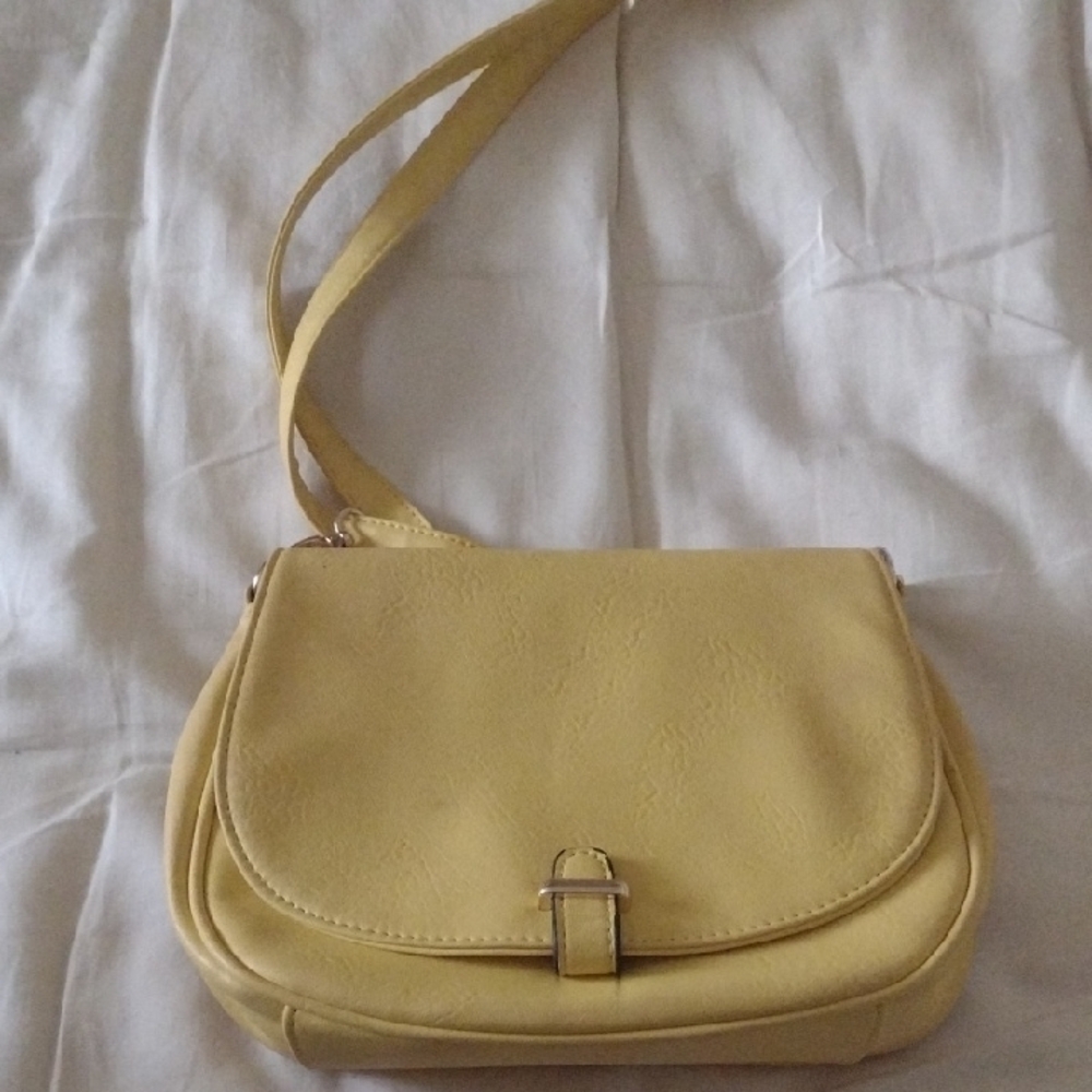 Yellow Crossbody Bag with Adjustable Strap and Flap Closure